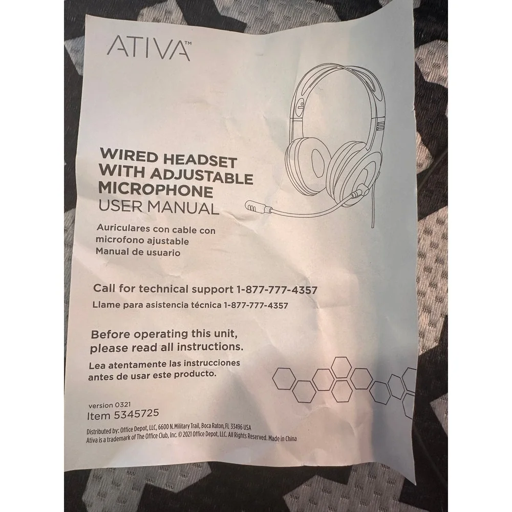 Ativa Wired Headset‎ with Adjustable Microphone Black Over-Ear 5345725